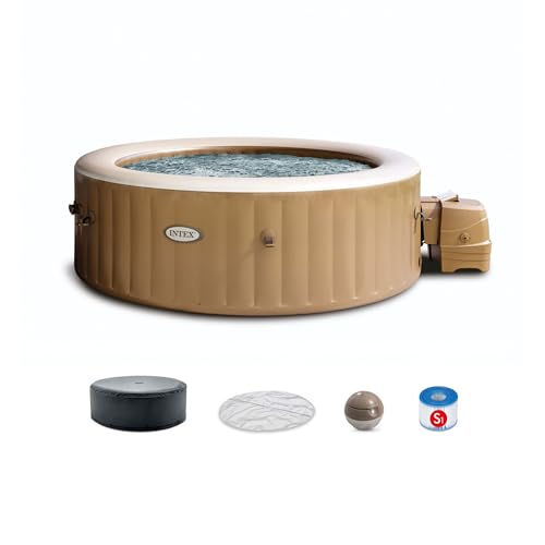 INTEX 28425EH PureSpa Bubble Massage Spa Set Outdoor Inflatable Portable Hot Tub, Includes Energy Efficient Spa Cover, Saltwater System Ready, 4 Person, 77in x 28in