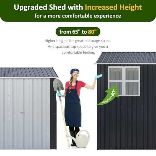 10x10 FT Outdoor Storage Shed, Metal Garden Tool Shed with Updated Frame Structure, Lockable Doors and Windows, Ideal for Backyard Garden Patio Lawn, Grey