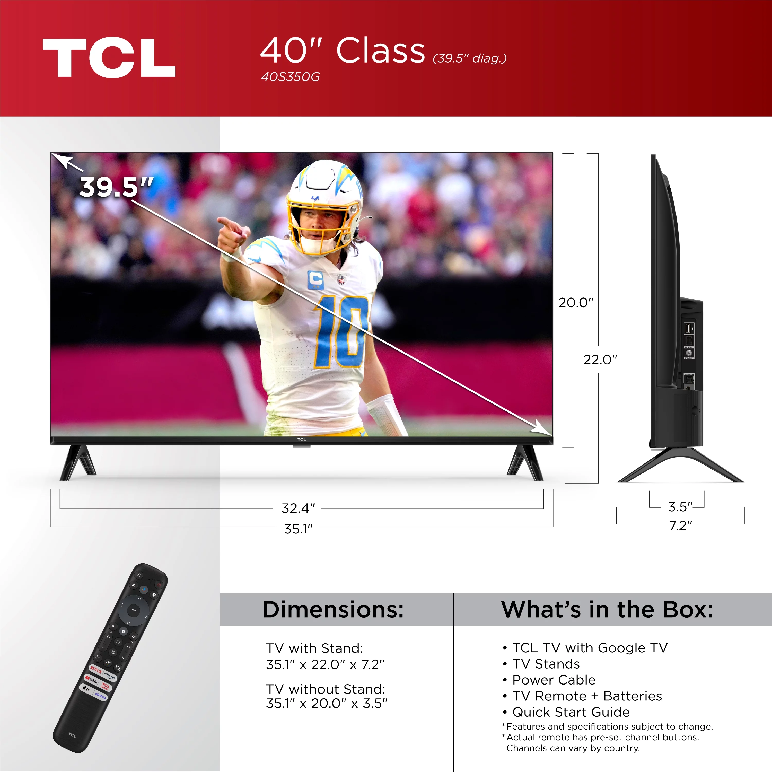 TCL 40in. Class S Class 1080p FHD HDR LED Smart TV with Google TV