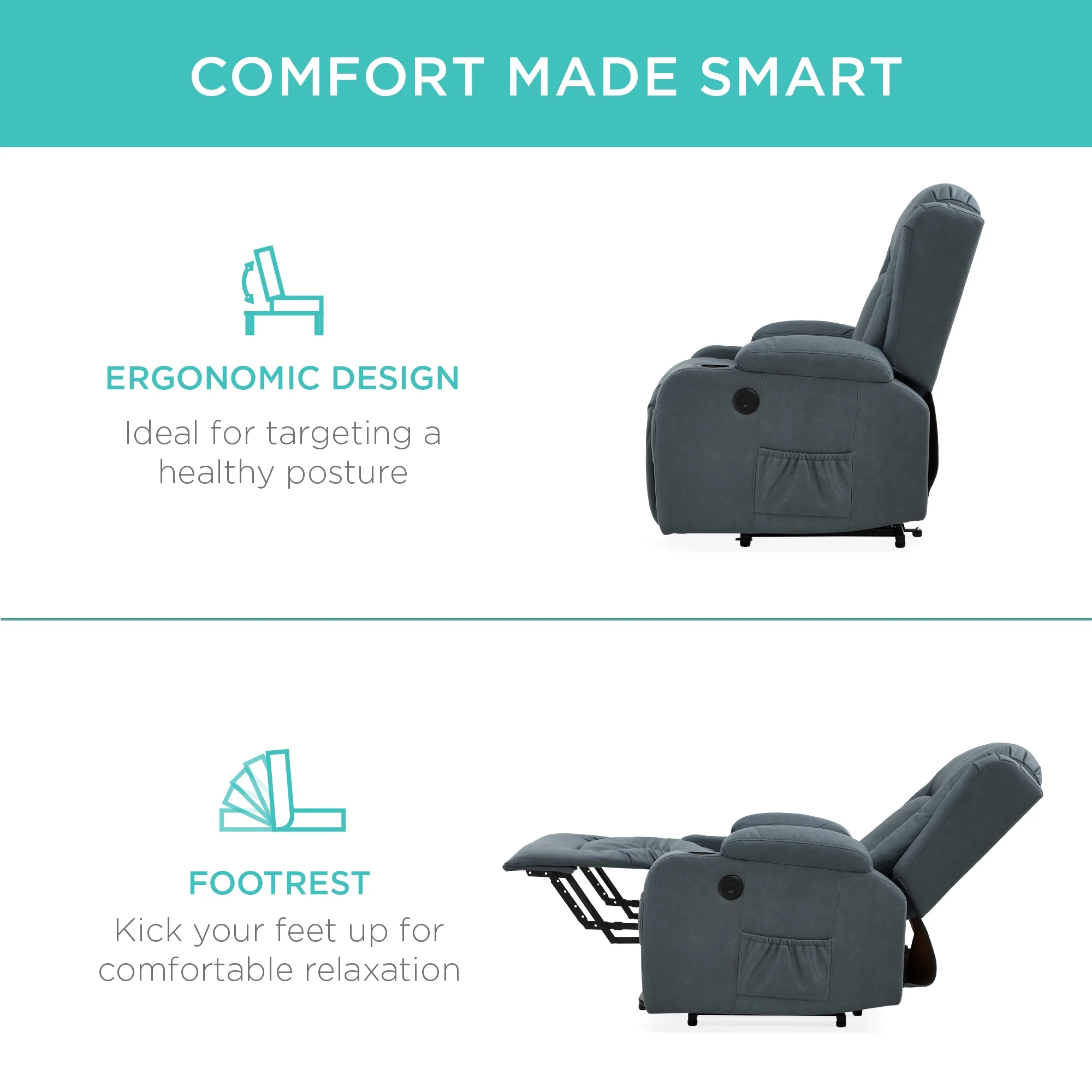 Best Choice Products Electric Power Lift Recliner Massage Chair Furniture w/ USB Port, Heat, Cupholders - Blue