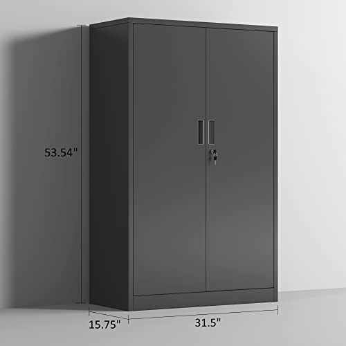 Metal Storage Cabinet with Locking Doors and 2 Adjustable Shelves, Small Lockable Steel Storage Cabinets for Home Office Garage Kitchen Pantry (Black)