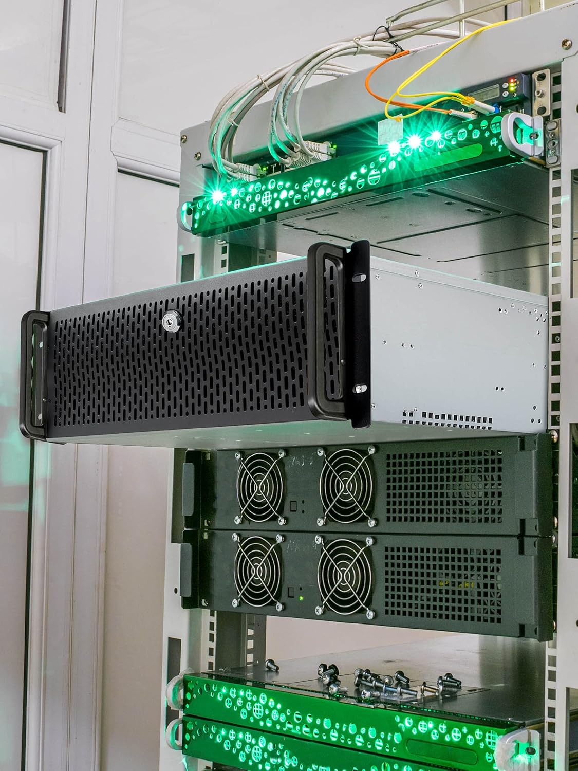 Rosewill 4U Server Chassis 11 Bay Server Case 8X 3.5 + 3X 5.25 HDD, E-ATX, Rackmount Server Case, Include Front 5X 120mm Fans Rear 2X 80mm Fans Metal Rack Mount Computer Case 25 Deep, RSV-L4000U