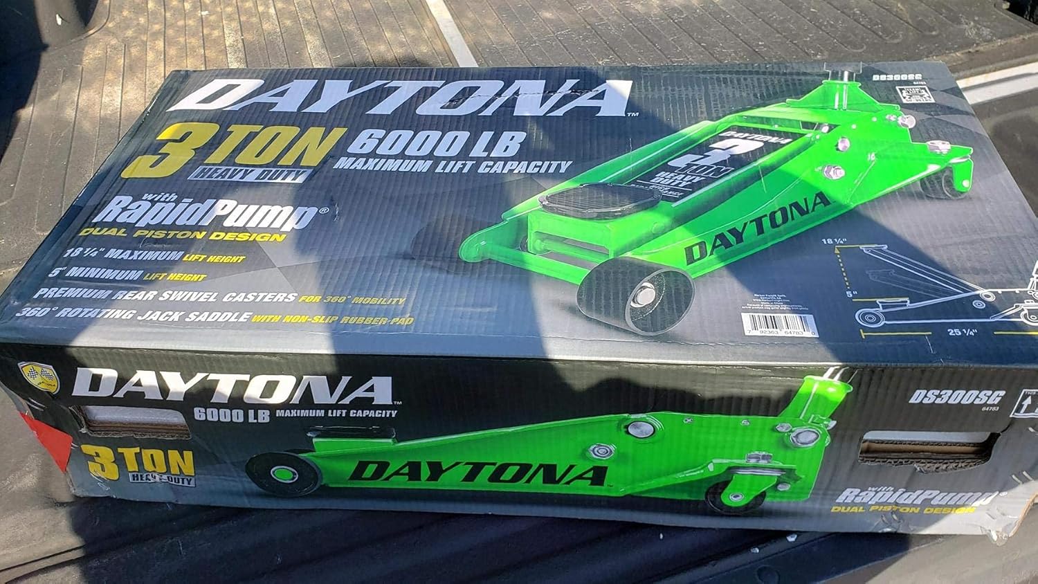 Daytona 3 Ton Professional Rapid Pump Floor Jack, Green (DaytonGHD3T)