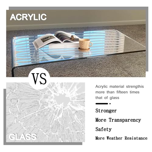 Acrylic Coffee Table, 44" L x 16" W x 16" Hx 4/5'' Thick Rectangle Clear Coffee Table, Modern Lucite Coffee Table Acrylic Furniture, Waterfall Coffee Table for Living Room, Office and Bedroom