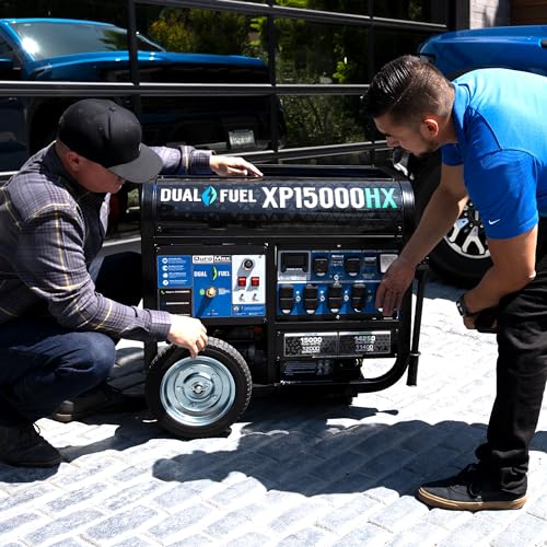 DuroMax XP13000HXT 13,000-Watt 500cc Tri Fuel Gas Propane Natural Gas Portable Generator with CO Alert, Black/Blue
