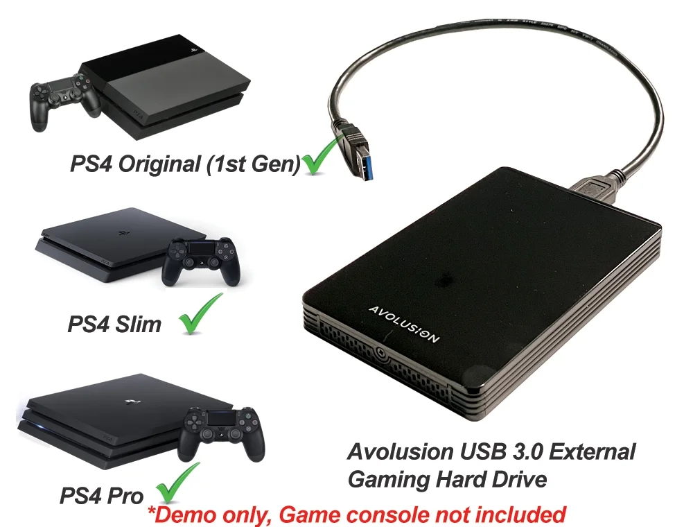Avolusion HD250U3-Z1-PRO 2TB USB 3.0 Portable External Gaming PS4 Hard Drive - Black (PS4 Pre-Formatted) - 2 Year Warranty
