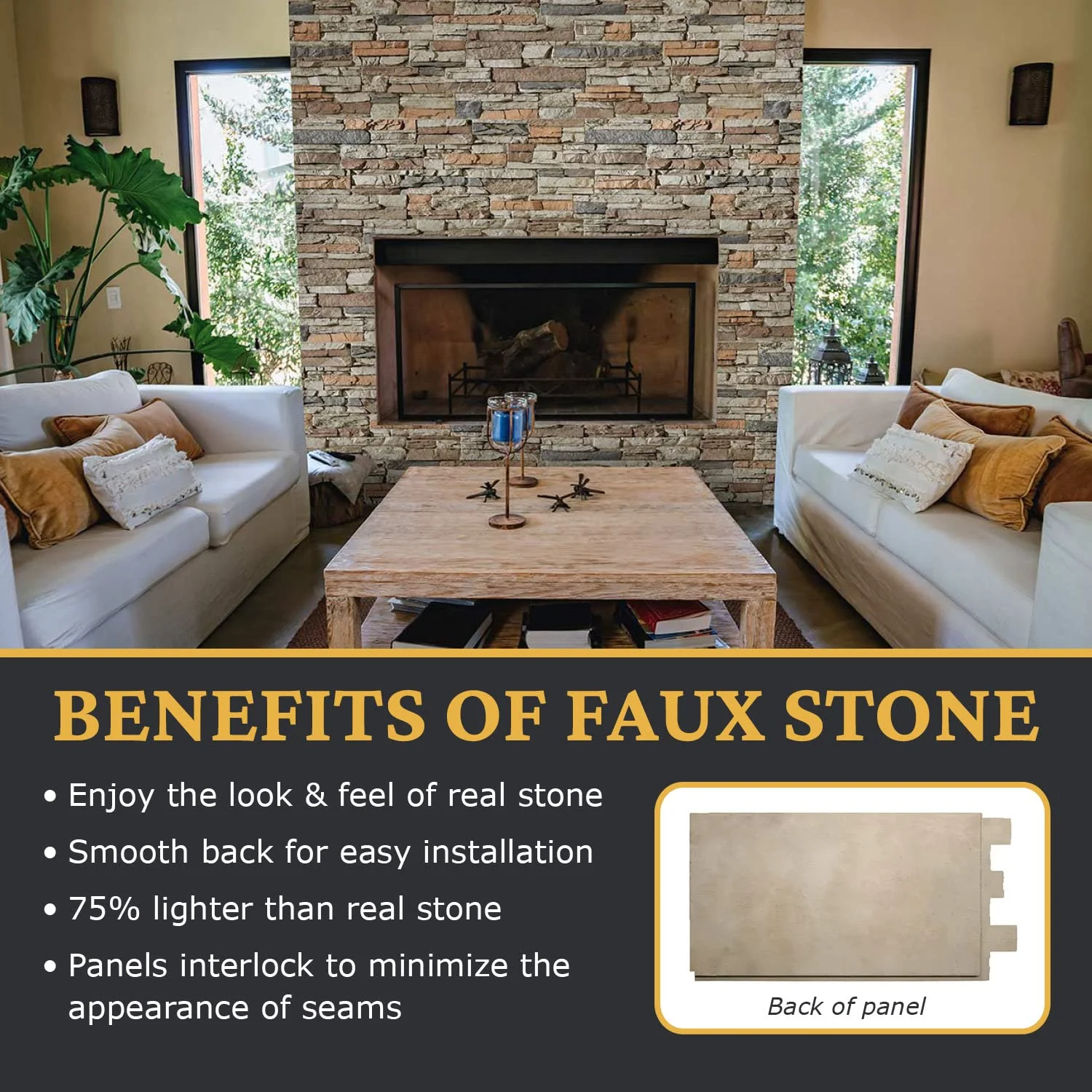 Faux Stacked Stone 3D Textured Wall Panel Sample | Sedona | 8"L x 8"H | Sample Size| Cambridge Gray