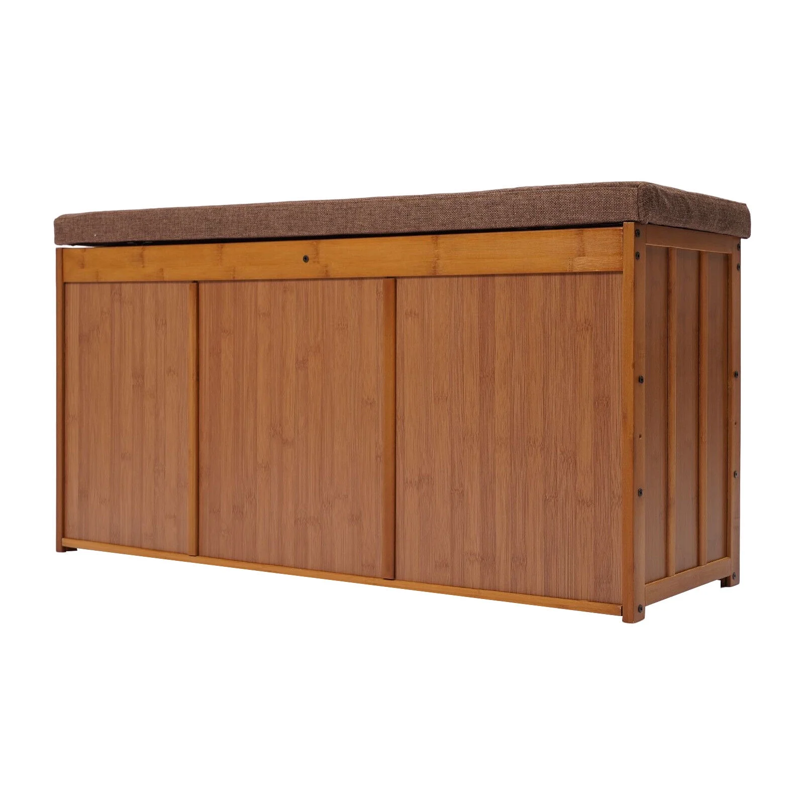 3 Tier Brown Shoe Bench Bamboo Shoe Rack Storage Cabinet Organizer W/Cushion for Entryway Bedroom
