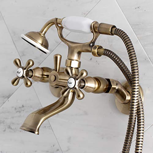Kingston Brass KS265SB Tub Wall Mount Clawfoot Tub Faucet with Hand Shower, Brushed Brass