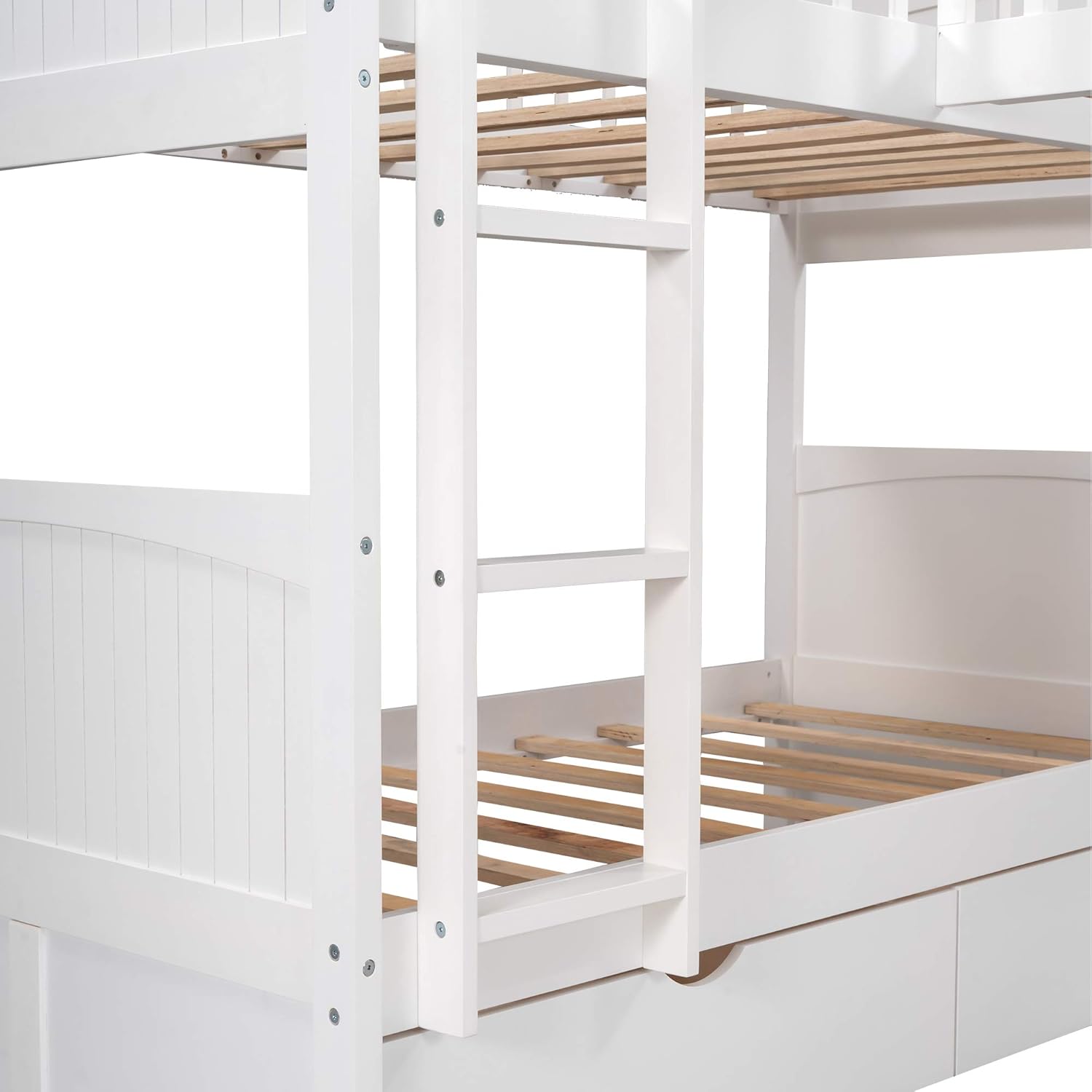 L Shape Corner Bunk Bed Triple, Loft Bed with 2 Drawers, Multifunctional Storage Loft Bed, Bunk Bed, Double Loft Bed for Bedroom, Space Saver, Bedroom Furniture suit for 3 Kids, Teens, white