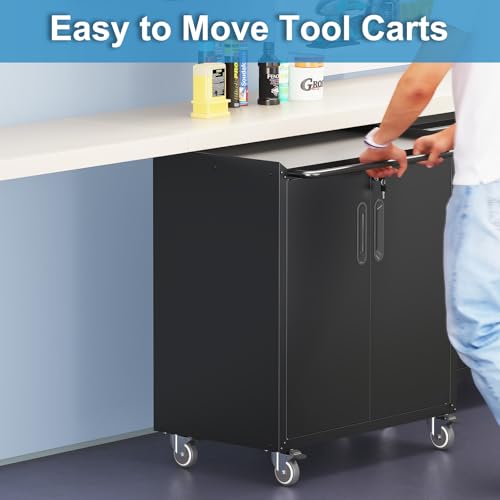 Garage Storage Cabinet Wall Cabinet with 2 Doors,Lockable Tool Cabinets Wall Mounted with Adjustale Shelves,Heavy Duty Steel Hanging Cabinets for Warehouse Kitchen Laundry,Assembly Required