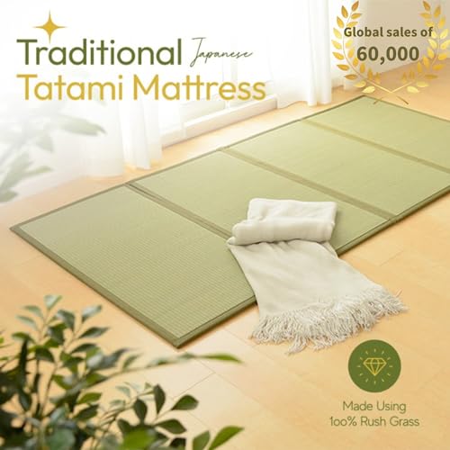 MIINA Japanese Traditional Tatami Mattress, Igusa (Rush Grass) Tatami Mat, Floor Mattress, Japanese Floor Mattress,Japanese Futon, 71"x 78", King Size