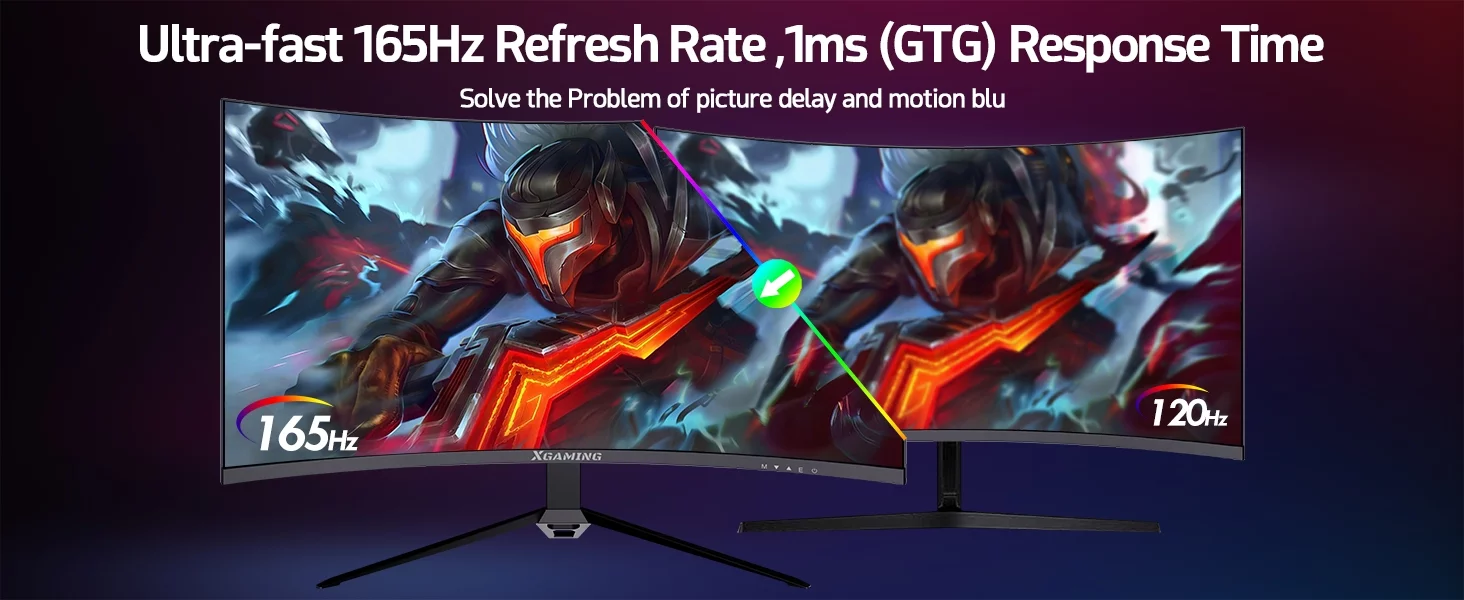 Xgaming 27-inch 165Hz/144Hz Curved Gaming Monitor, Ultra Wide 16:9 1440p PC Monitor for Laptop with 2*Speakers, 1ms AMD, QHD2K(2560 x 1440p) HDR Computer Monitor Support VESA, HDMI&DP, Metal Black
