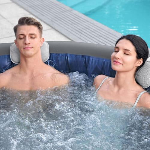 Bestway SaluSpa Santorini HydroJet 5 to 7 Inflatable Hot TubRound Portable Outdoor Spa with 180 Soothing Jets and Cover, Gray