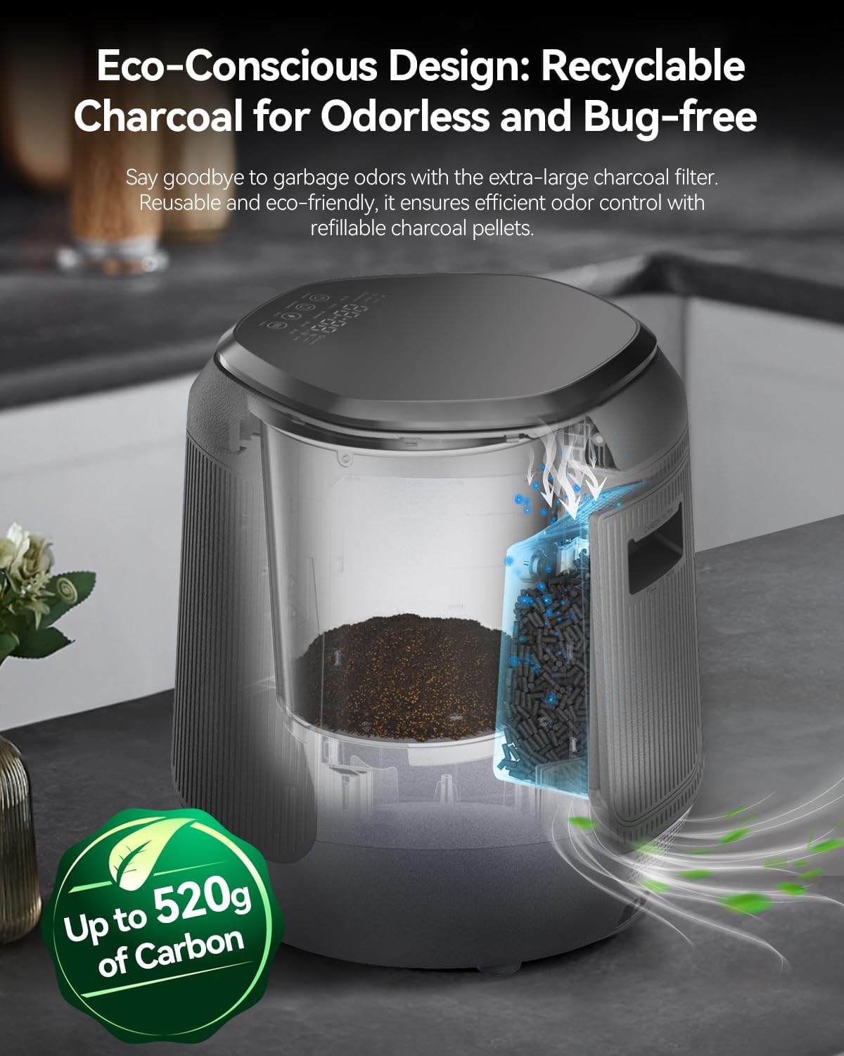 Electric Composter: 4.2L Large Capacity Odorless Quiet Composter Kitchen Counter Top Food Cycler Machine Electric Compost Bin Indoor Countertop Recycler Composting Trash Can Smart Mill Waste
