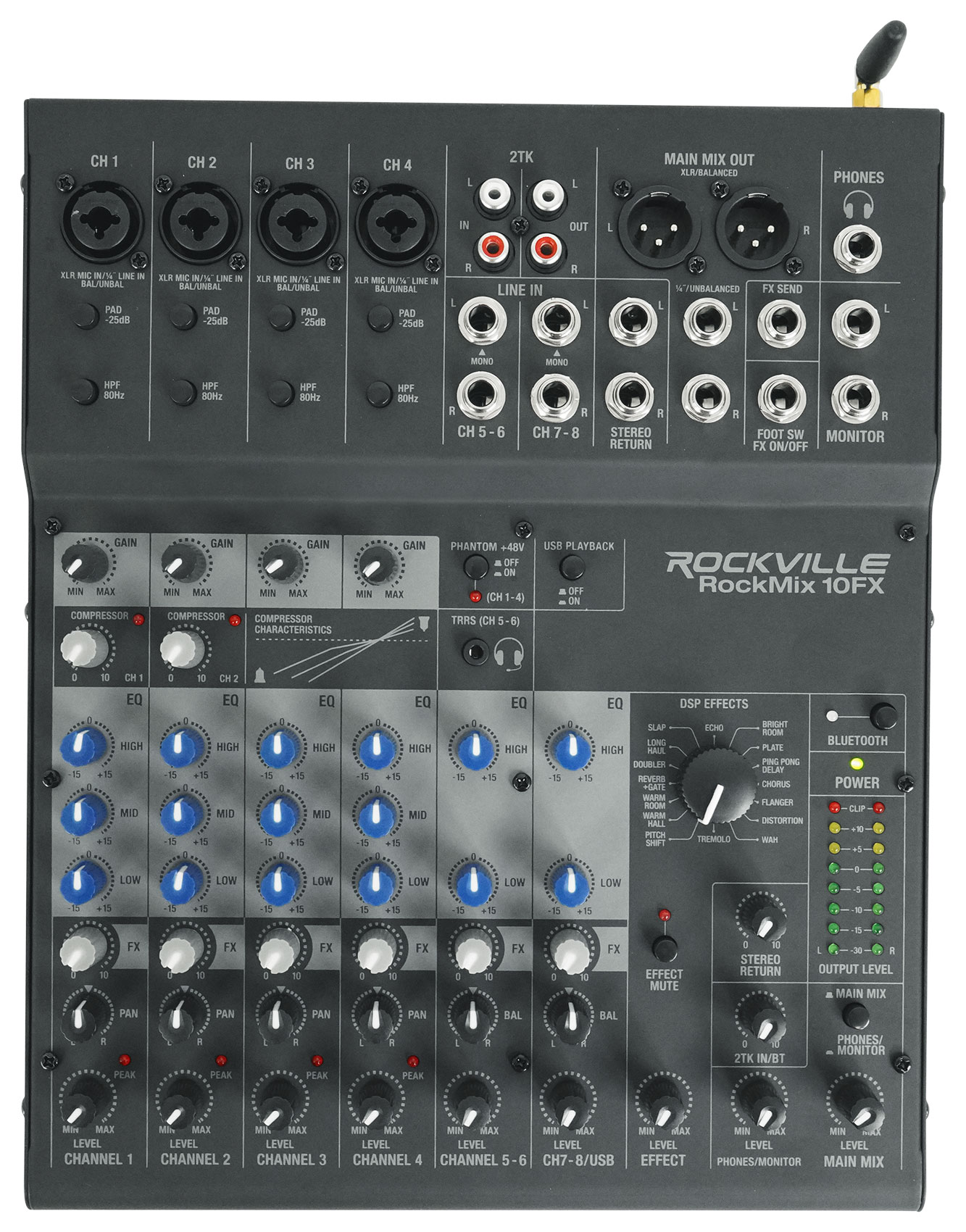 Rockville ROCKMIX 10FX 10 Channel Mixer USB Recording Interface+Mic+Headphones