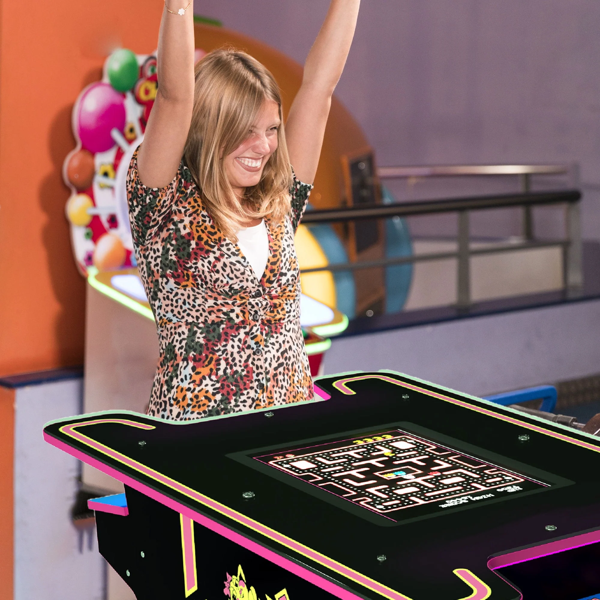 Arcade1UP Ms. PAC-MAN Head-to-Head Arcade Table with 12 Games in 1, Black
