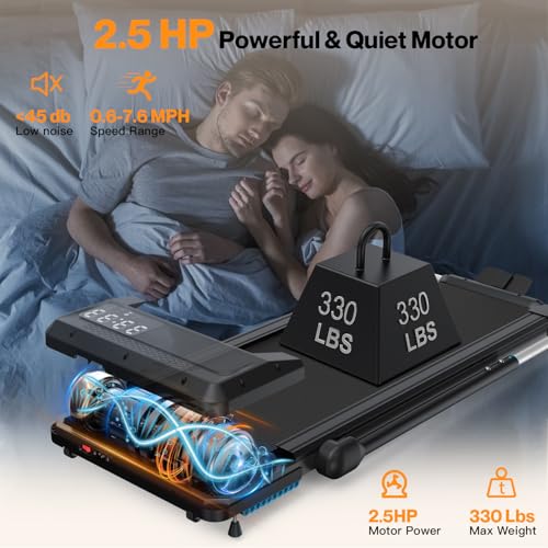 Walking Pad, Under Desk Treadmill with Incline, Portable Walking Pad Treadmill for Home and Office with APP & Remote Control and Smart Voice Control, 320+ lbs Capacity