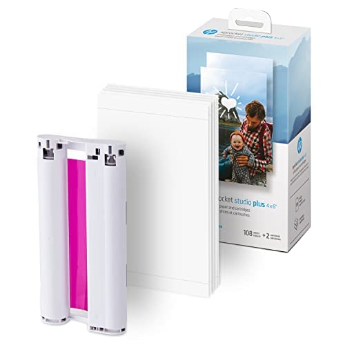 HP Sprocket Studio Plus 4x6 Wireless Instant Photo Printer, 118 Sheets + 3 Cartridges, Wi-Fi, Premium Dye Sublimation, Compact Home Use, Prints Vibrant Color Pictures, Editing App for Fun Photos