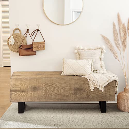 COSIEST Patio Log Bench, 48.4 x 11.8” Outdoor Bench, Rectangular MgO Garden Bench, Rustic Bench for Yard or Lawn, Light Oak