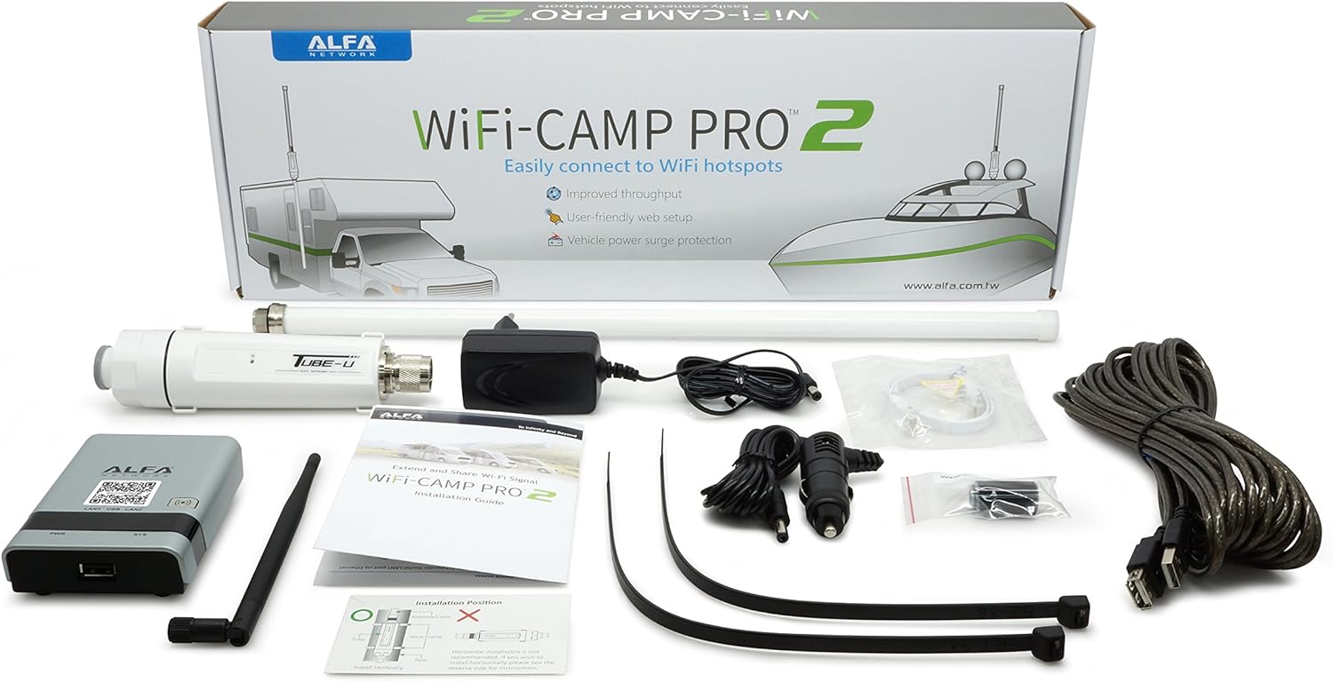 Alfa WiFi Camp Pro 2 Long Range WiFi Repeater RV kit R36A/Tube-(U) N/AOA-2409-TF-Ant