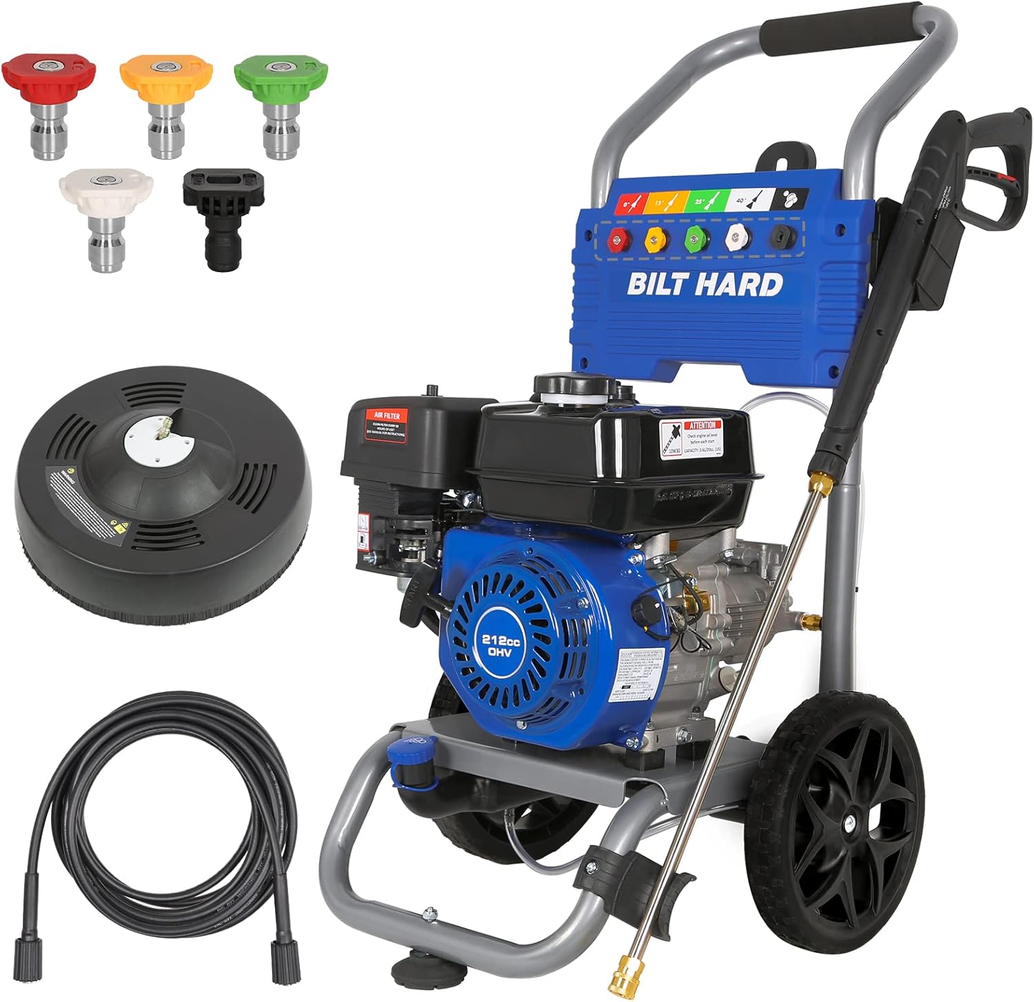 BILT HARD Gas 3300 PSI Pressure Washer with 25ft Hose & 5 Nozzles, 2.6 GPM Power Washer, 212cc 6.5HP Engine, EPA & CARB Compliant