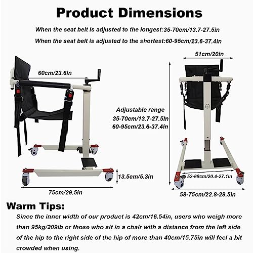 Patient Lift for Home, Width and Height Adjustable Multifunctional Patient Lift Transfer Chair Equipped a Cushion with Backrest, Easy to Assemble and Use, Safe and Stable, Capacity 209 lbs