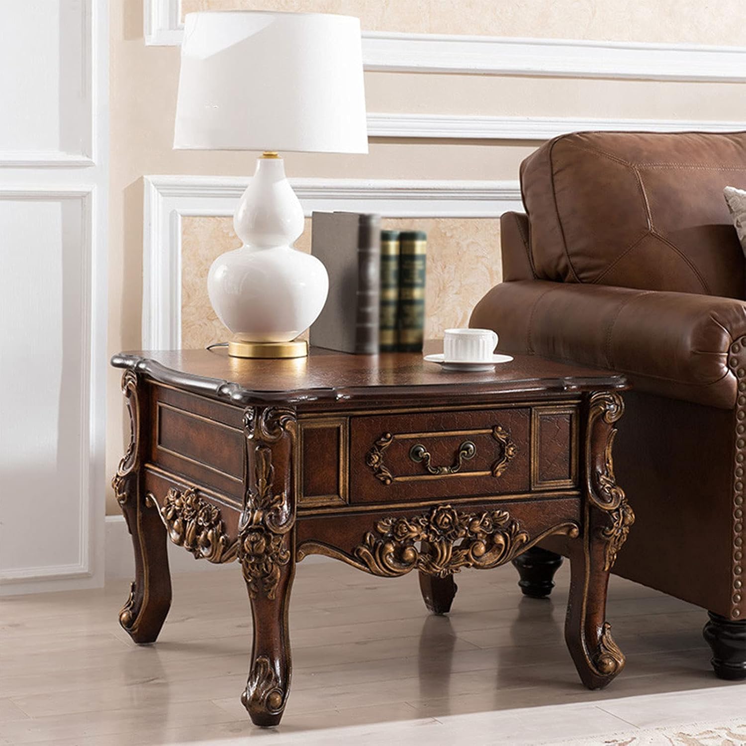 End Table with Drawers Rustic Retro Style Carved Painted Coffee Table Tea Table Side Table Low Table Living Room Furniture