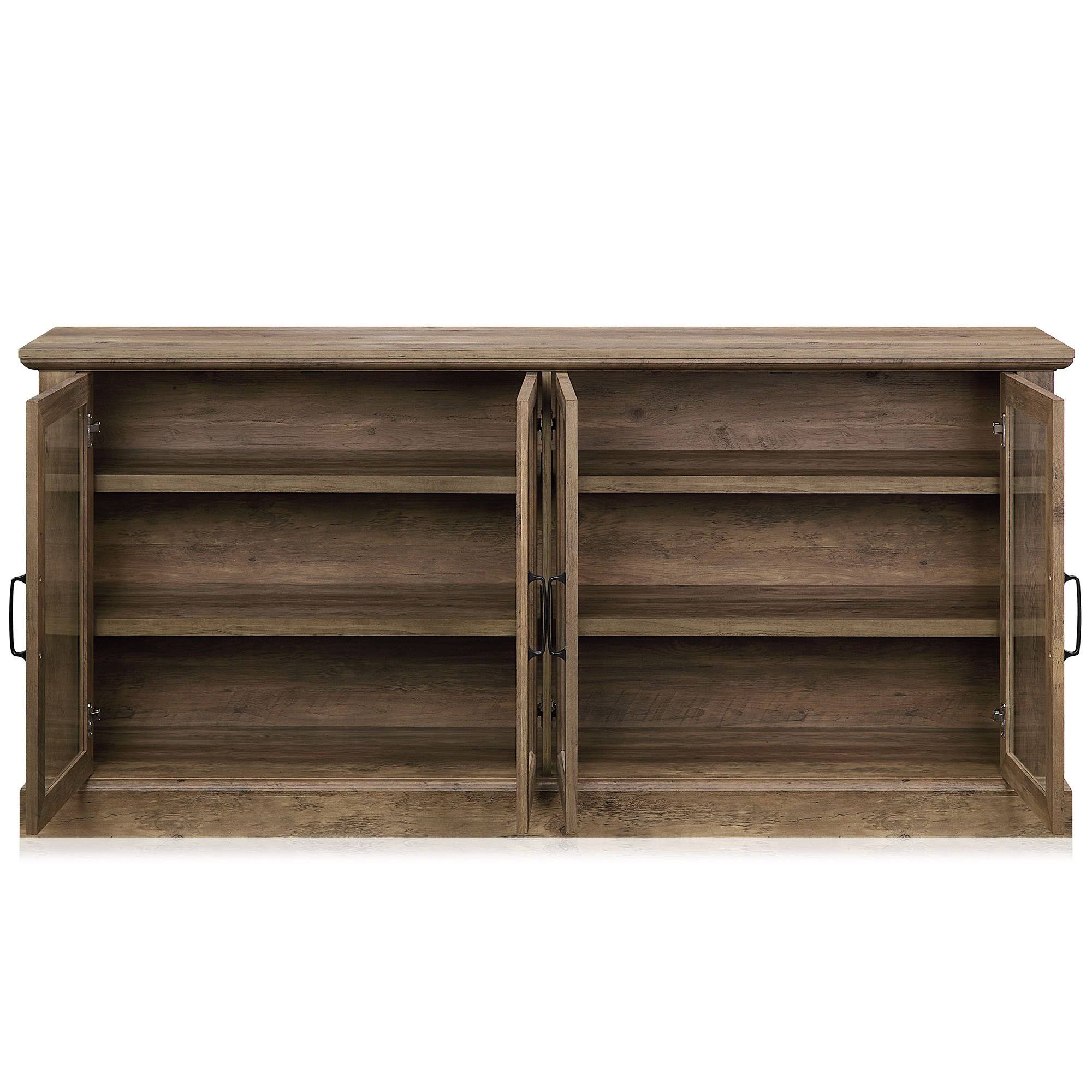 Belleze Liam 70x22 Rustic Farmhouse Wood Sideboard Universal Stand 4 Doors Buffet Cabinet Living Room Glass Storage, Rustic Grey