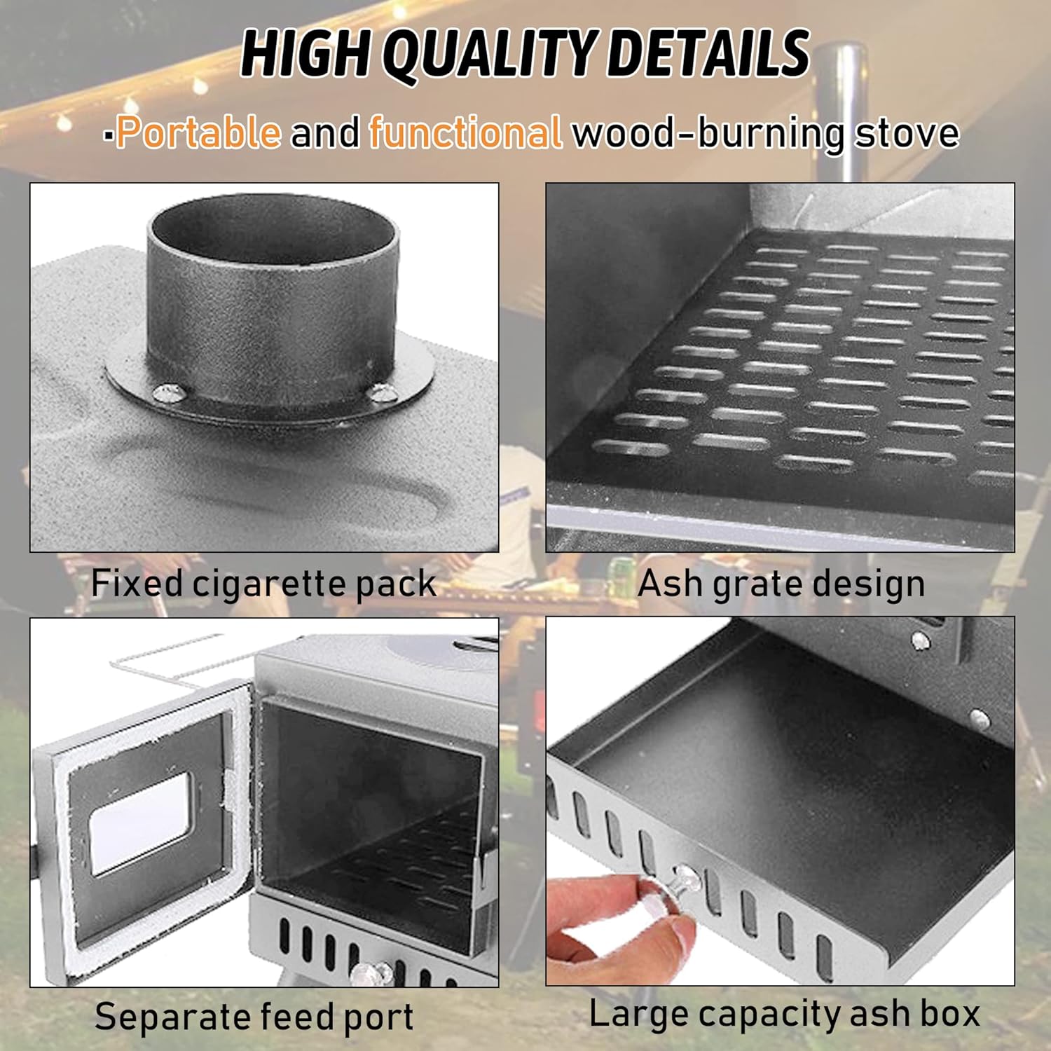 Wood Stove Hot Tent Stove, Camping Wood Stove Stainless Steel Camping Tent Stove, Portable Wood Burning Stove with Chimney Pipes & Gloves for Outdoor Cooking and Heating