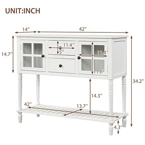 Buffet Sideboard Console Table with 2 Storage Drawers, 2 Cabinets & 1 Bottom Shelf, Storage Cabinet with Glass Doors for Kitchen Entryway Living Room Dining Room (Antique Navy)