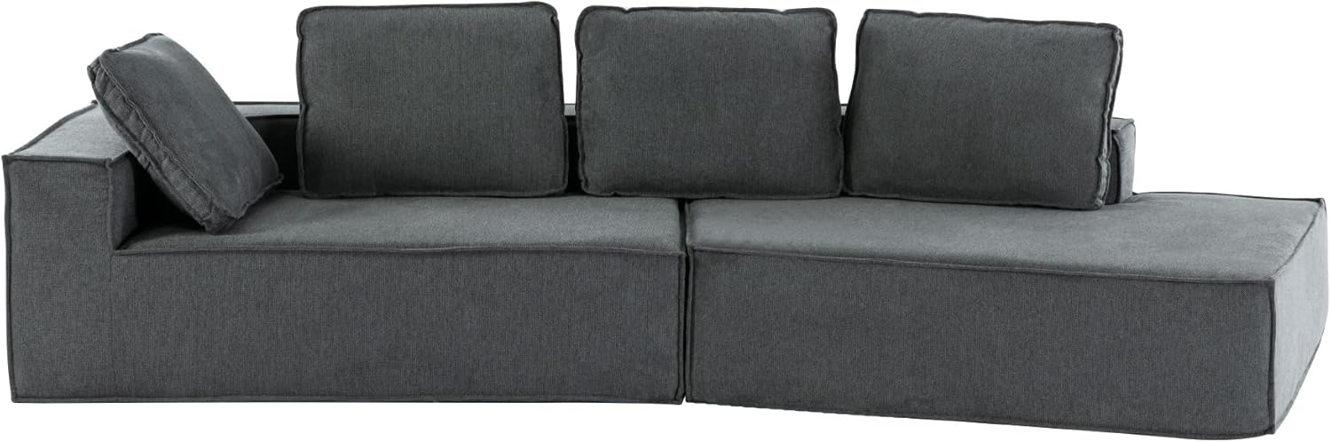 125" Stylish Chaise Lounge Modern Indoor Lounge Sofa Sleeper Sofa with Clean Lines for Living Room, Grey