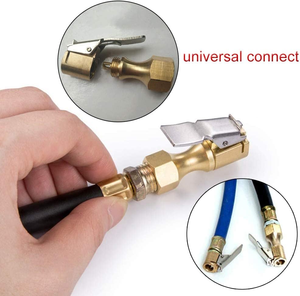 Cooyeah 4Pcs Air Chucks, Universal Heavy Duty Open Flow Straight Lock-On Tire Chuck with Clip for Inflator Gauge Compressor Accessories Pack of 2