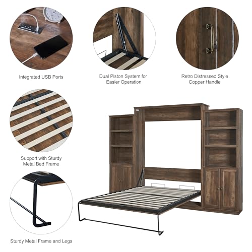 Queen Size Murphy Bed Wall Bed with a Storage Shelf, Space-Saving Wall Bed for Multipurpose Guest Room or Home Office - Gray
