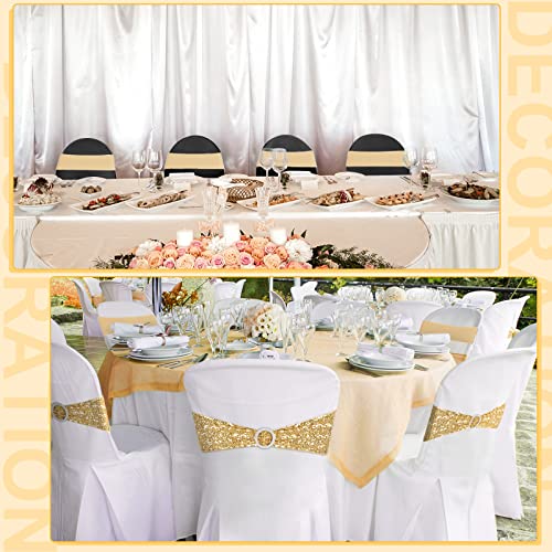 Chumia 50 Sets Chair Covers and Chair Sashes, Spandex Stretch Chair Slipcovers with Shiny Sparkly Chair Bands Bows for Wedding Party Banquet Dining Chair Decor (Black,Rose Red)