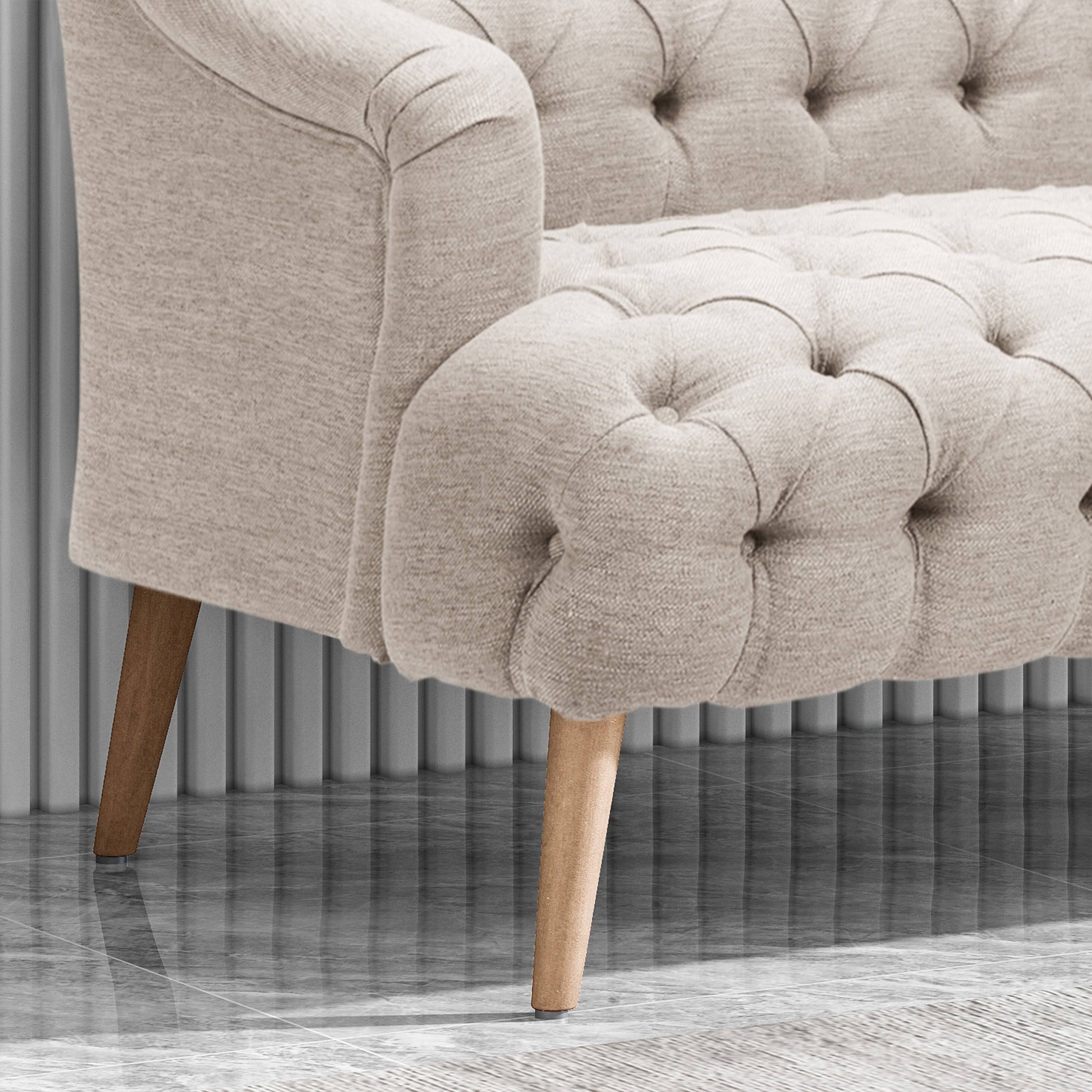 Erin Contemporary Tufted Fabric 3 Seater Sofa, Light Blue and Natural