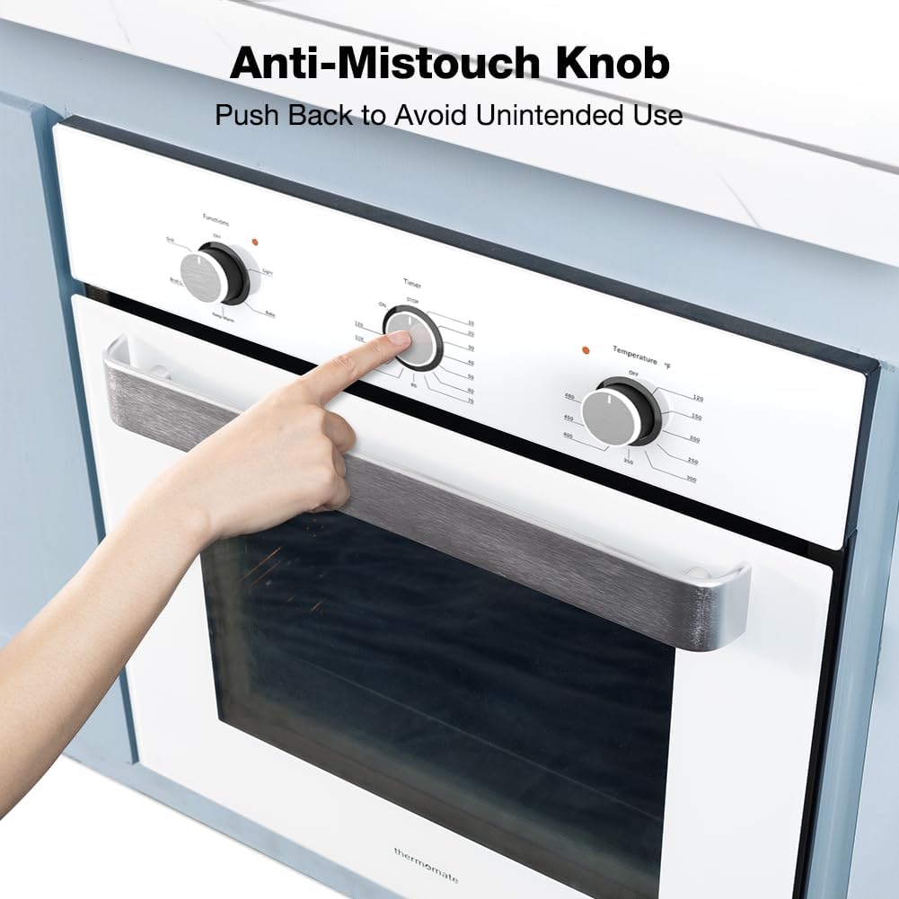 24" Single Wall Oven, thermomate 2.79 Cu.ft. Electric Wall Oven with 5 Cooking Functions, 2200W White Built-in Ovens with Mechanical Knobs Control, ETL Certified