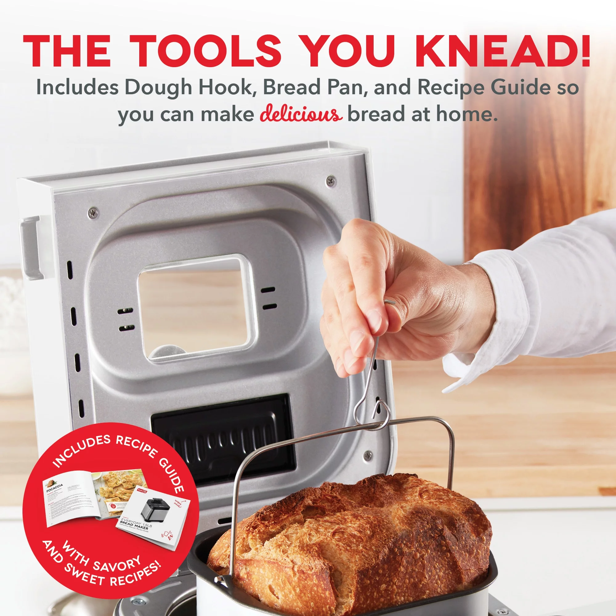 Dash Everyday Stainless Steel Bread Maker Up to 1.5lb Loaf, Programmable, 12 Settings + Gluten Free & Automatic Filling Dispenser