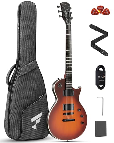 Fesley 39" LP Electric Guitar Kit: Full Size Solid Body Electric Guitars for Beginners with Humbucker Pickups, Poplar Body, Mahogany Neck,22 Frets,6 String Guitar with Gig Bag,Cable,FLP350,Matte,Black