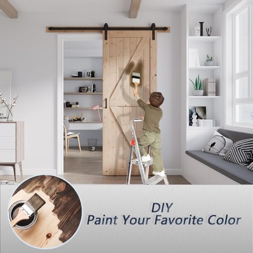 FREDBECK 48in x 80in Sliding Wood Barn Door with 8FT Barn Door Hardware Kit Included K Shape Solid Spruce Panel Sliding Door Double Surfaces Need to Assembly