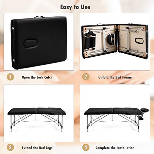 Giantex 84" Massage Table Professional Portable Lash Bed, 2 Folding Lightweight Massage Bed, Aluminum Frame, Height Adjustable, Face Cradle & Side Armrests, Salon Spa Tattoo Bed with Carry Case