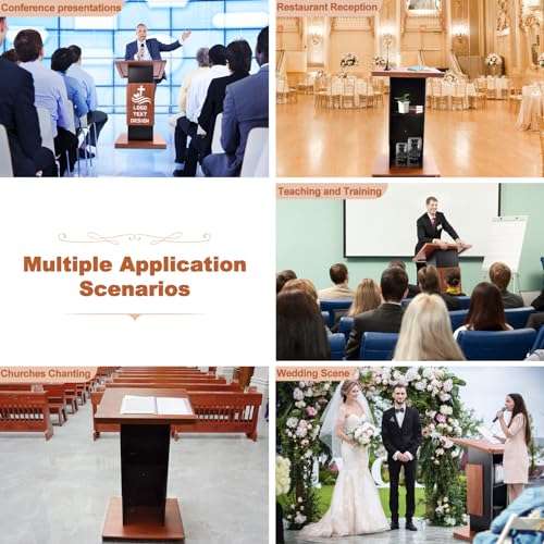 47’’ Wooden Podium Stand with Wheels, Portable Lectern Churches with 15 MM Particle Board, Pulpits Stand with Storage, Lockable Wheels, Mic Stand for Churches, Office, School