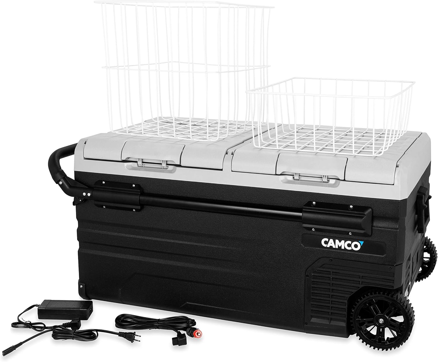 Camco 51522 CAM-950 Portable Refrigerator, AC 110V/DC 12V Compact Fridge/Freezer with Dual Zone Cooling, 95-Liter - Keeps Food and Drinks Cold While On-the-Go - Ideal for Road Trips, RVing, Camping, B