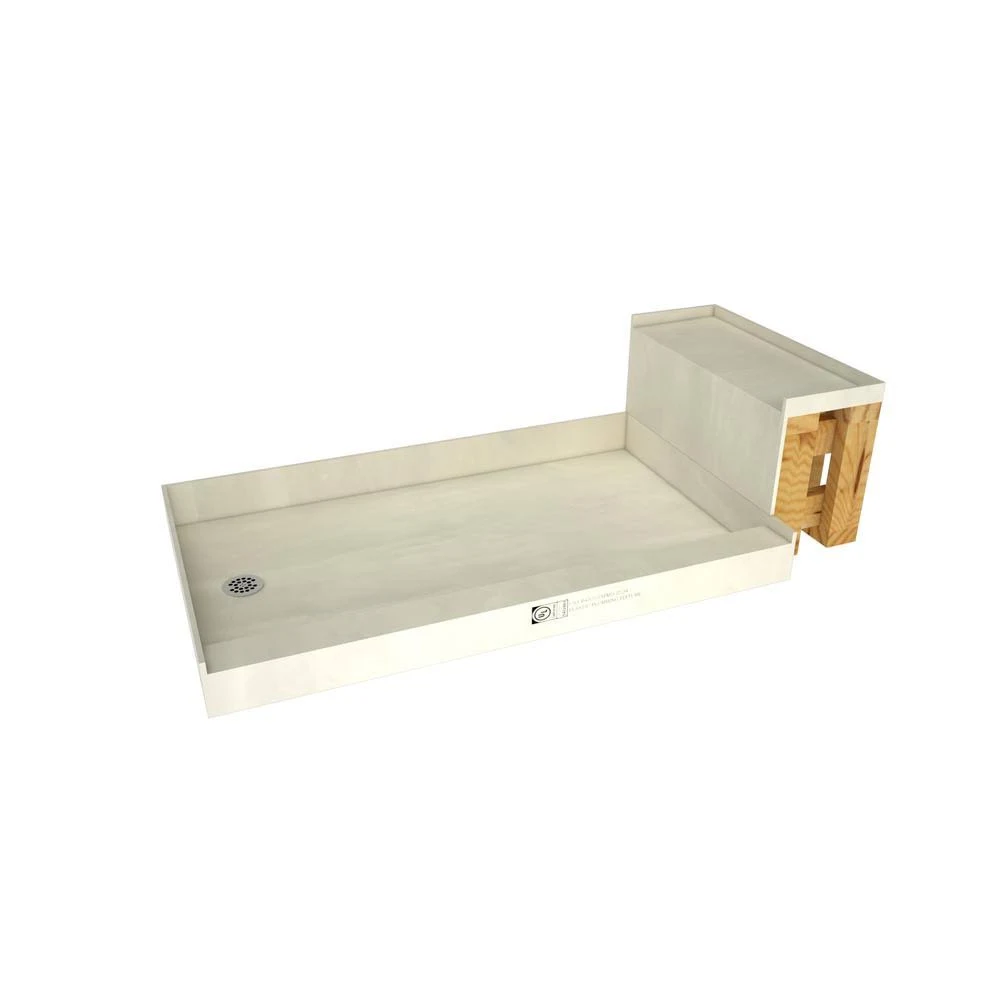 Tile Redi 3760L-RB37-KIT Base&N Bench 37x22 x 72x22 Single Threshold Shower Base with Bench and Drain Plate Drain Location: Left