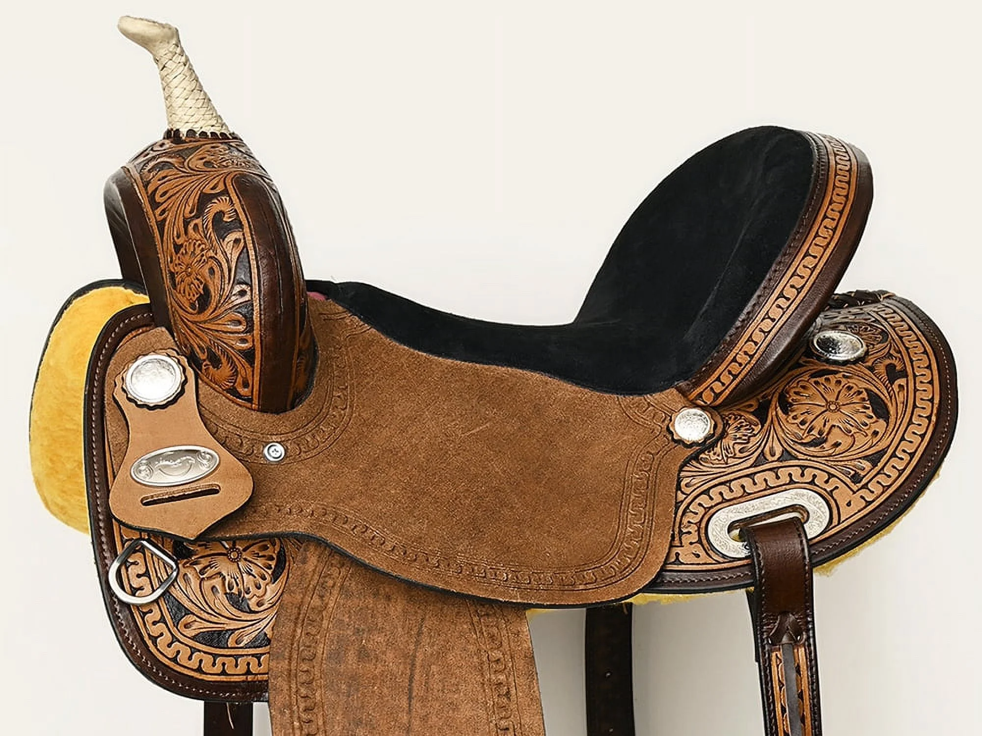 16ZI 17 In Comfytack Western Horse Barrel Racing Trail Pleasure  American Leather Saddle Tack Set With Reins Dark Brown