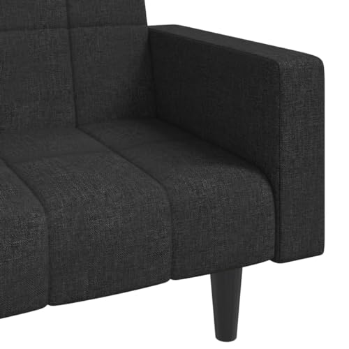 2-Seater Sofa Bed with Two Pillows Black Fabric,Convertible Sleeper Sofa Bed with Comfortable Fabric Upholstery, for Living Rooms and Guest Rooms Sofas & Couches for Living Room