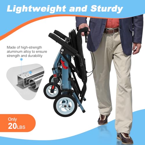 Wheelchairs for Adults, Transport Wheelchair Lightweight Foldable (Only Takes 1S), Ultra Light Wheelchair Equipped with 8IN Honeycomb Tires (Only 20 LBS, Holds 220 LBS)