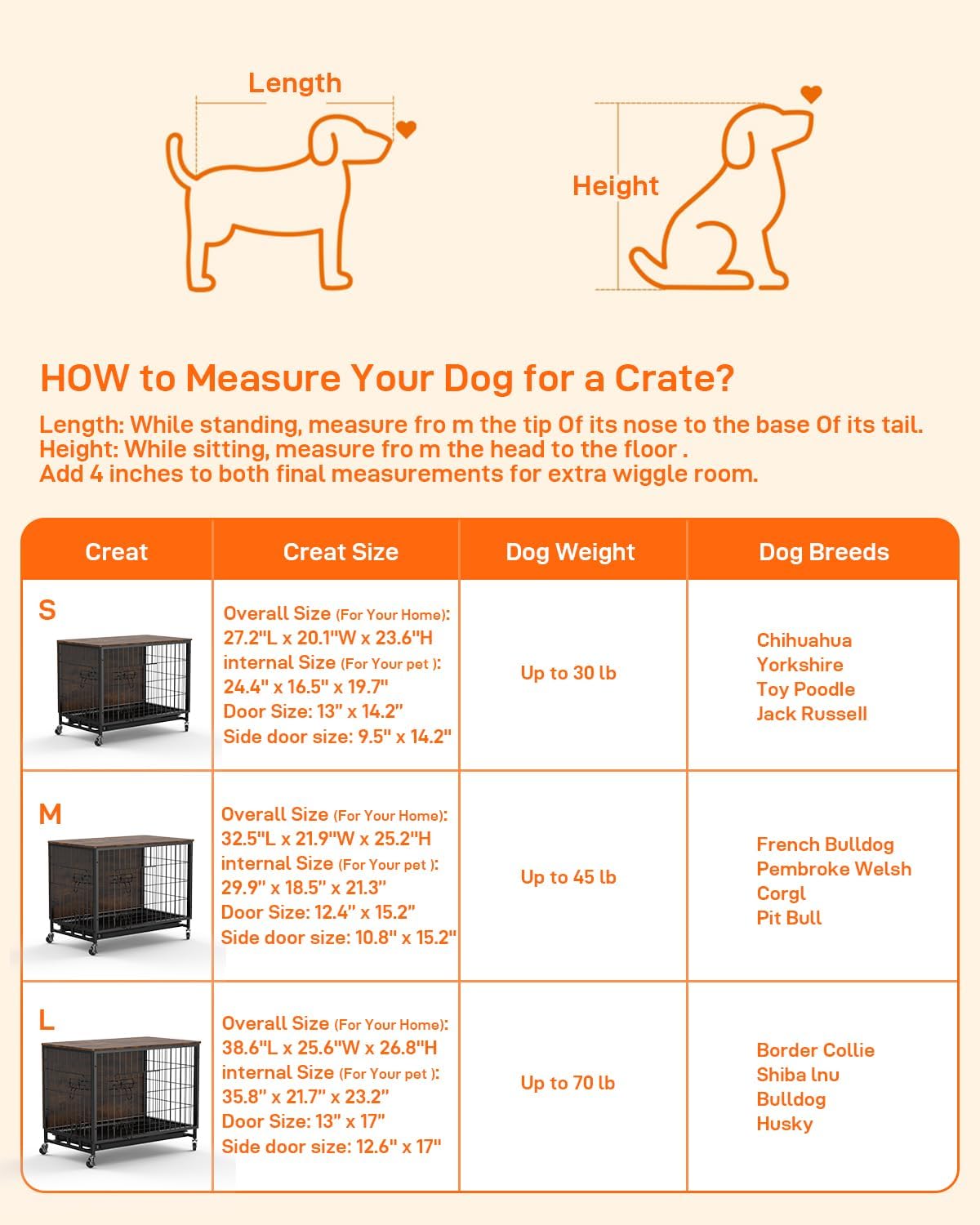 Dog Crate Furniture, 2024 New Furniture Style Dog Crate with Removable Tray and Wheels, Heavy-Duty Double-Doors Dog Cage End Table, 32.5" Wooden Dog Kennel, Indoor Dog House for Large Dogs, Brown