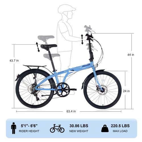 24" Folding City Bike Aluminum Frame 7 Speed Folding Bike,Lightweight Folding Bike，Folding Commuter Bike for Adults, Men, Student，Bike with Rear Rack，Adjustable Stem