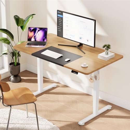 WOKA Electric Height Adjustable Electric Standing Desk, 55 x 28 Inch Sit Stand Desk with Memory Controllers, Stand up Desk for Home Office, Rustic Brown and Black Tabletop